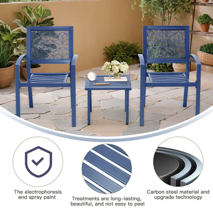 Set da esterno per patio, tavolo e sedie da bistrot in ferro resistenti alle intemperie, design floreale sul retro, salvaspazio (verde/blu/giallo/nero)