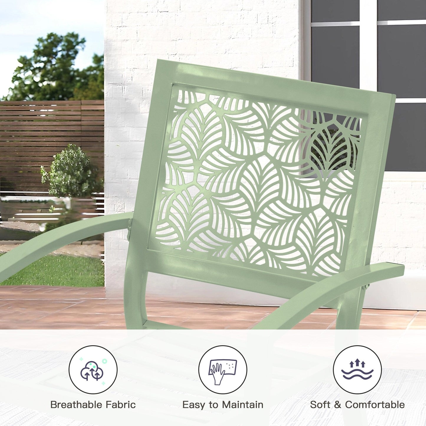 Set da esterno per patio, tavolo e sedie da bistrot in ferro resistenti alle intemperie, design floreale sul retro, salvaspazio (verde/blu/giallo/nero)