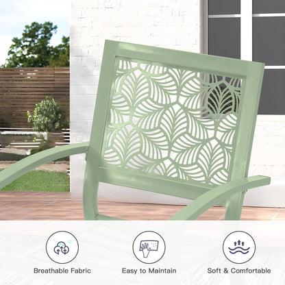 Set da esterno per patio, tavolo e sedie da bistrot in ferro resistenti alle intemperie, design floreale sul retro, salvaspazio (verde/blu/giallo/nero)