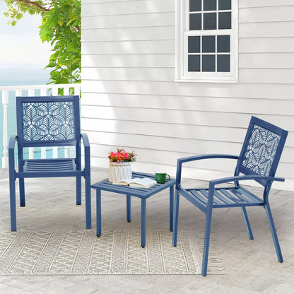 Set da esterno per patio, tavolo e sedie da bistrot in ferro resistenti alle intemperie, design floreale sul retro, salvaspazio (verde/blu/giallo/nero)