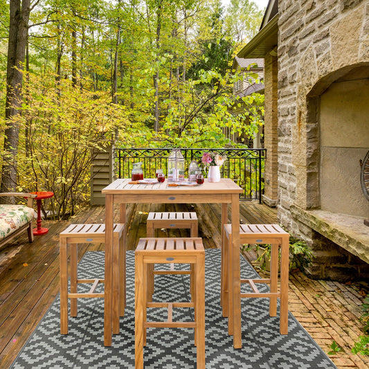 Chic Teak Set da bar bistrot da patio Havana in legno di teak da 5 pezzi con tavolo quadrato da 35 pollici e 4 sgabelli da bar