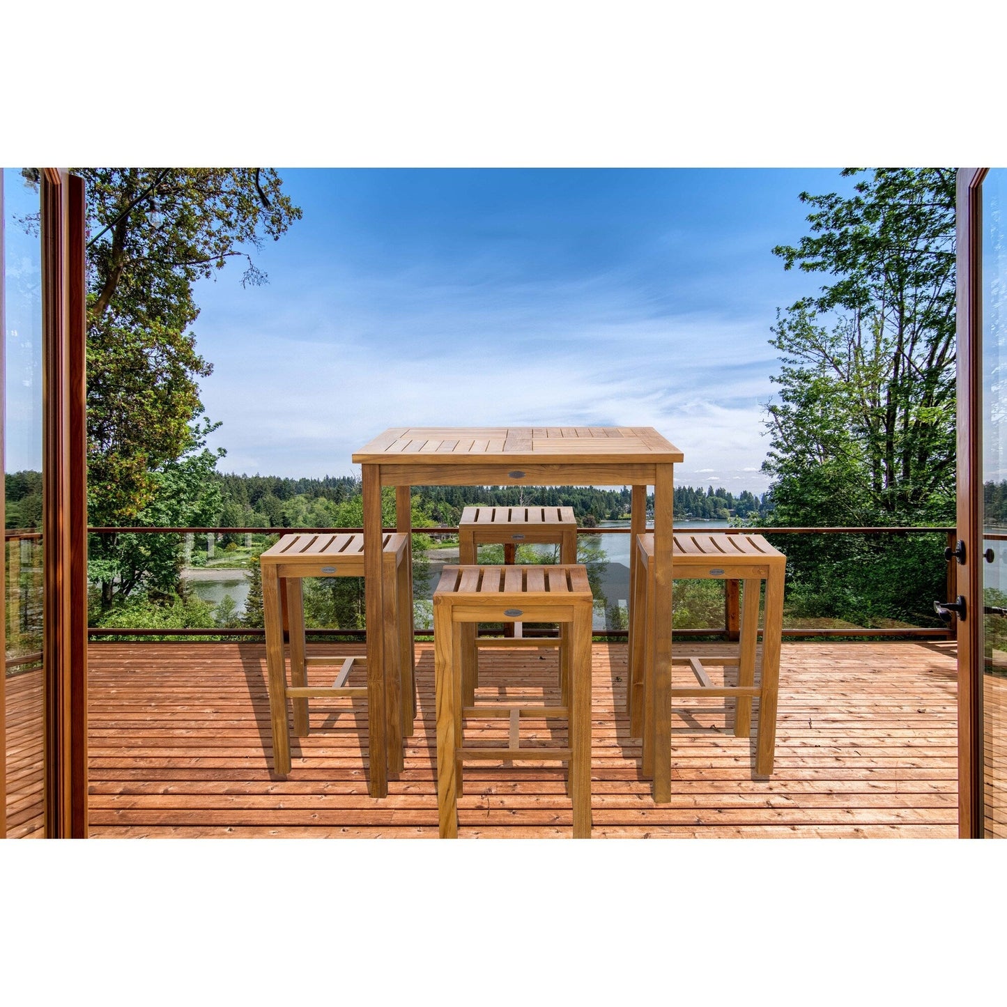 Chic Teak Set da bar bistrot da patio Havana in legno di teak da 5 pezzi con tavolo quadrato da 35 pollici e 4 sgabelli da bar