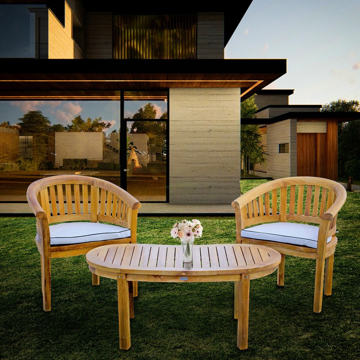 Chic Teak Peanut Set da salotto da giardino in legno di teak, 3 pezzi, 2 sedie e tavolino