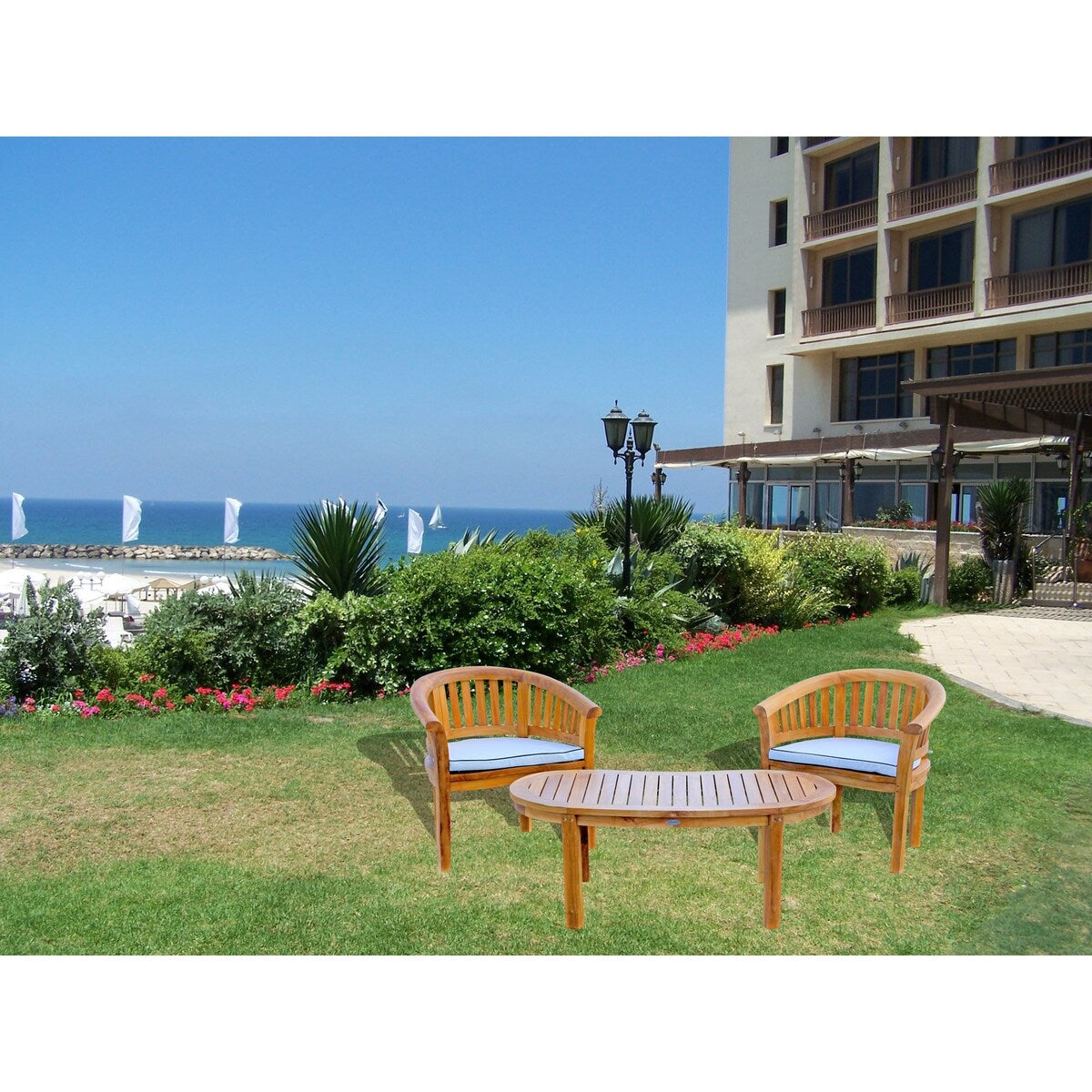 Chic Teak Peanut Set da salotto da giardino in legno di teak, 3 pezzi, 2 sedie e tavolino