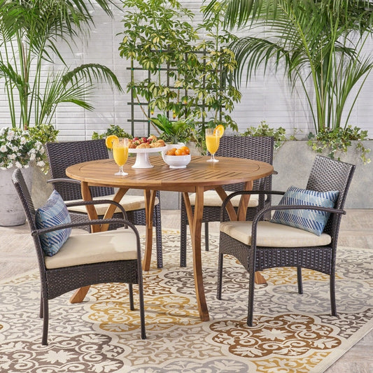 Set da pranzo Chilton Outdoor da 5 pezzi in legno di acacia e vimini di Christopher Knight Home