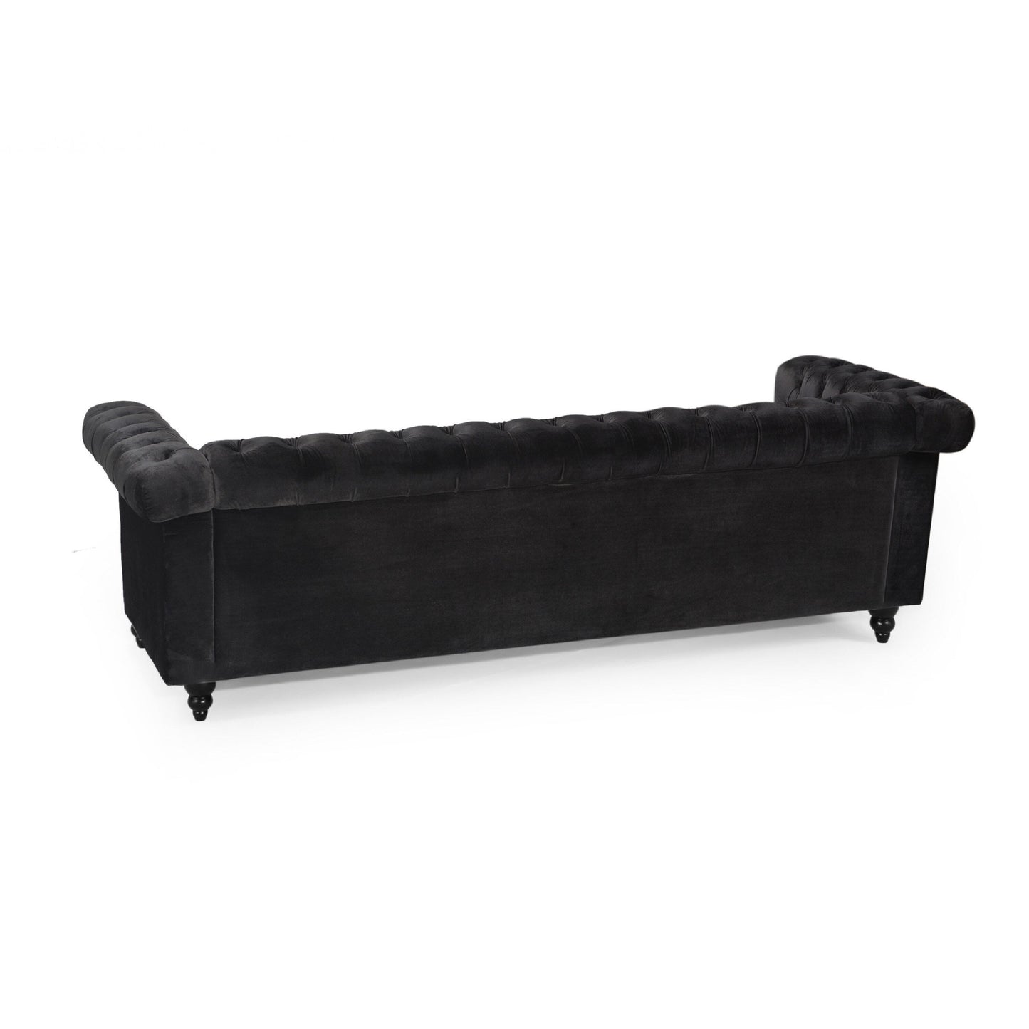 Divano Chesterfield a 3 posti Chis, in velluto nero trapuntato, 83 pollici