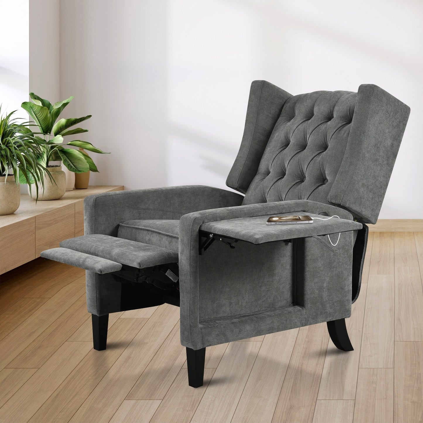 Christopher Knight Home - Poltrona reclinabile Isabella Manual WingBack con tavolo pieghevole e porte USB