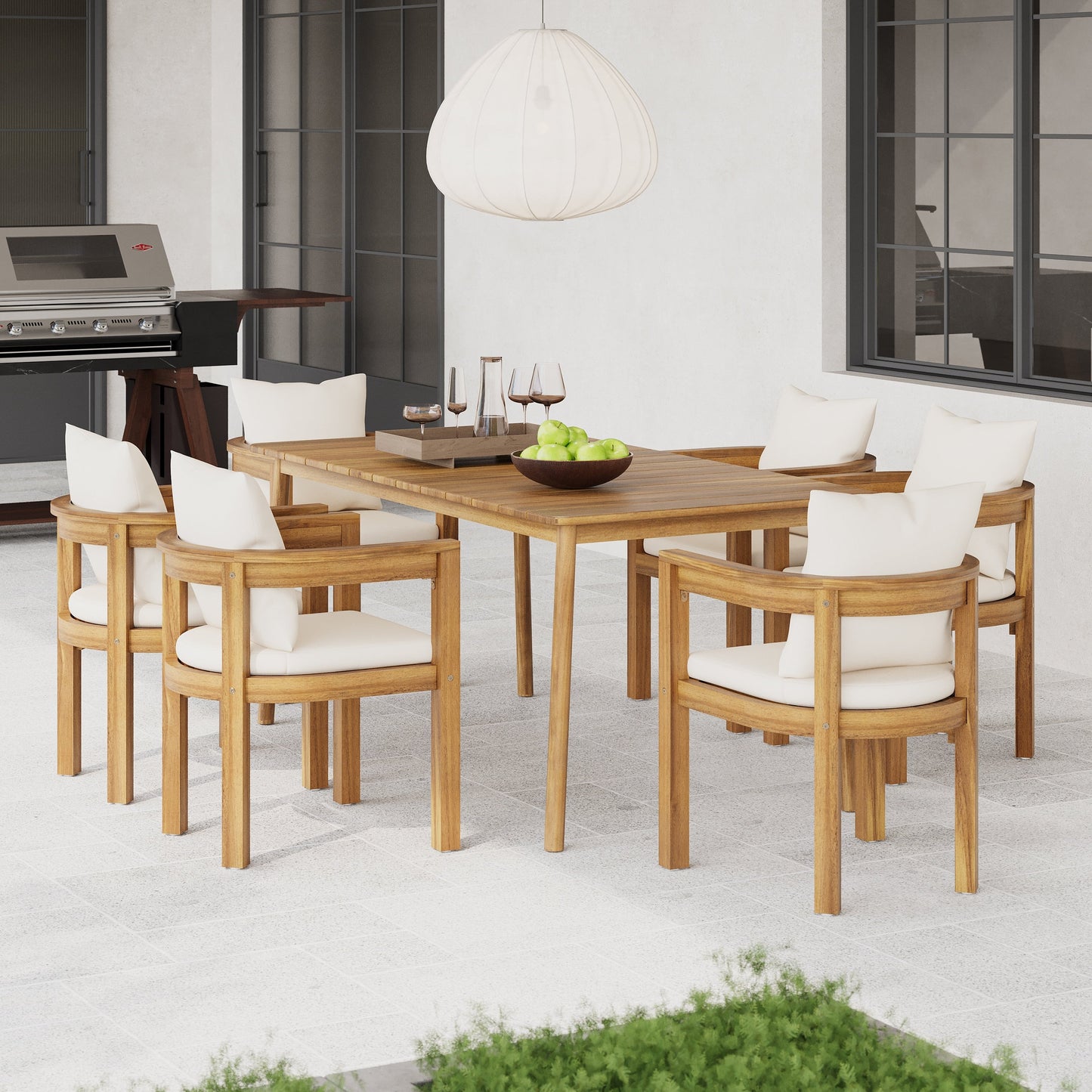 Christopher Knight Home - Set da pranzo per esterni Porter in legno di acacia, 7 pezzi