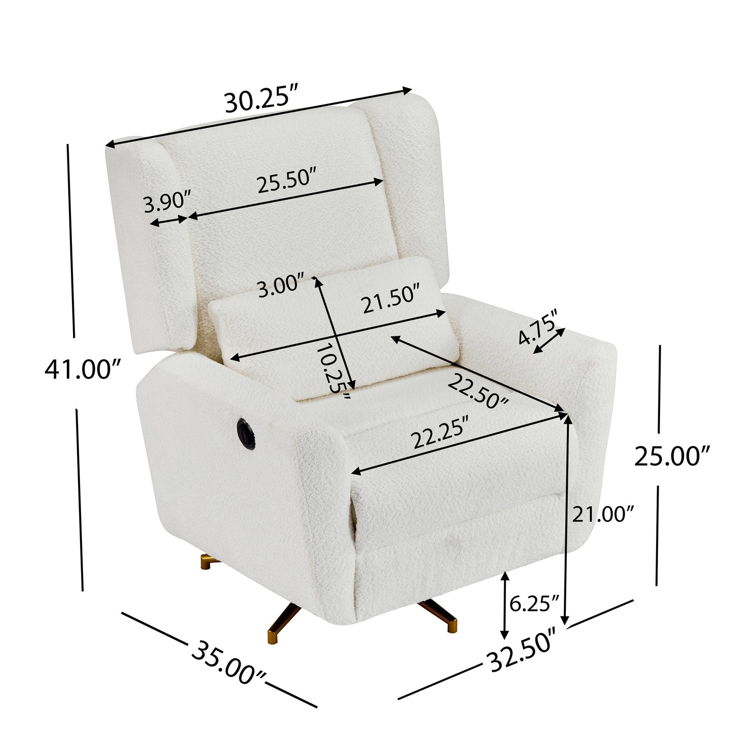 Christopher Knight Home - Poltrona reclinabile elettrica Starling con base in metallo dorato