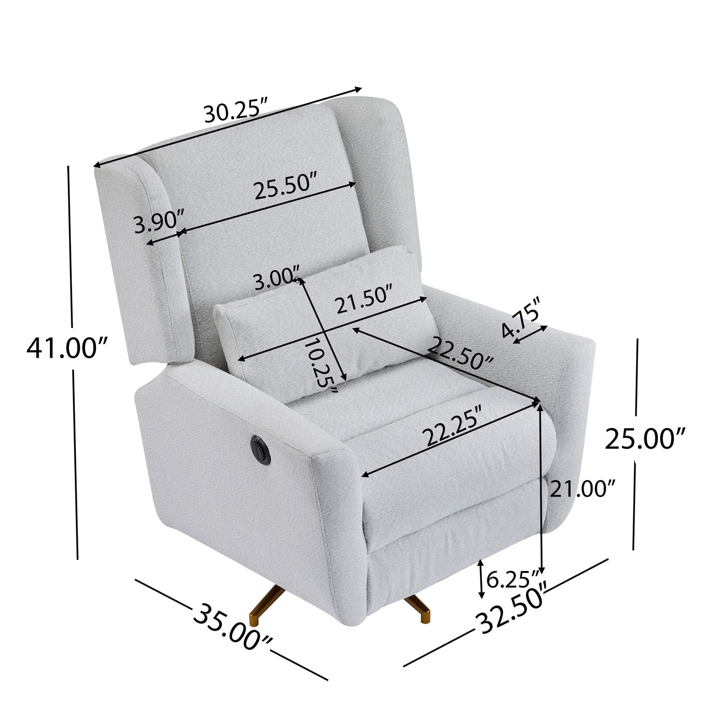 Christopher Knight Home - Poltrona reclinabile elettrica Starling con base in metallo dorato