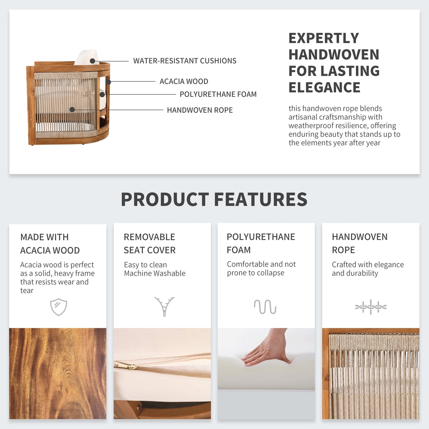 Christopher Knight Home - Set da conversazione per esterni Sophia in legno di acacia, 4 pezzi