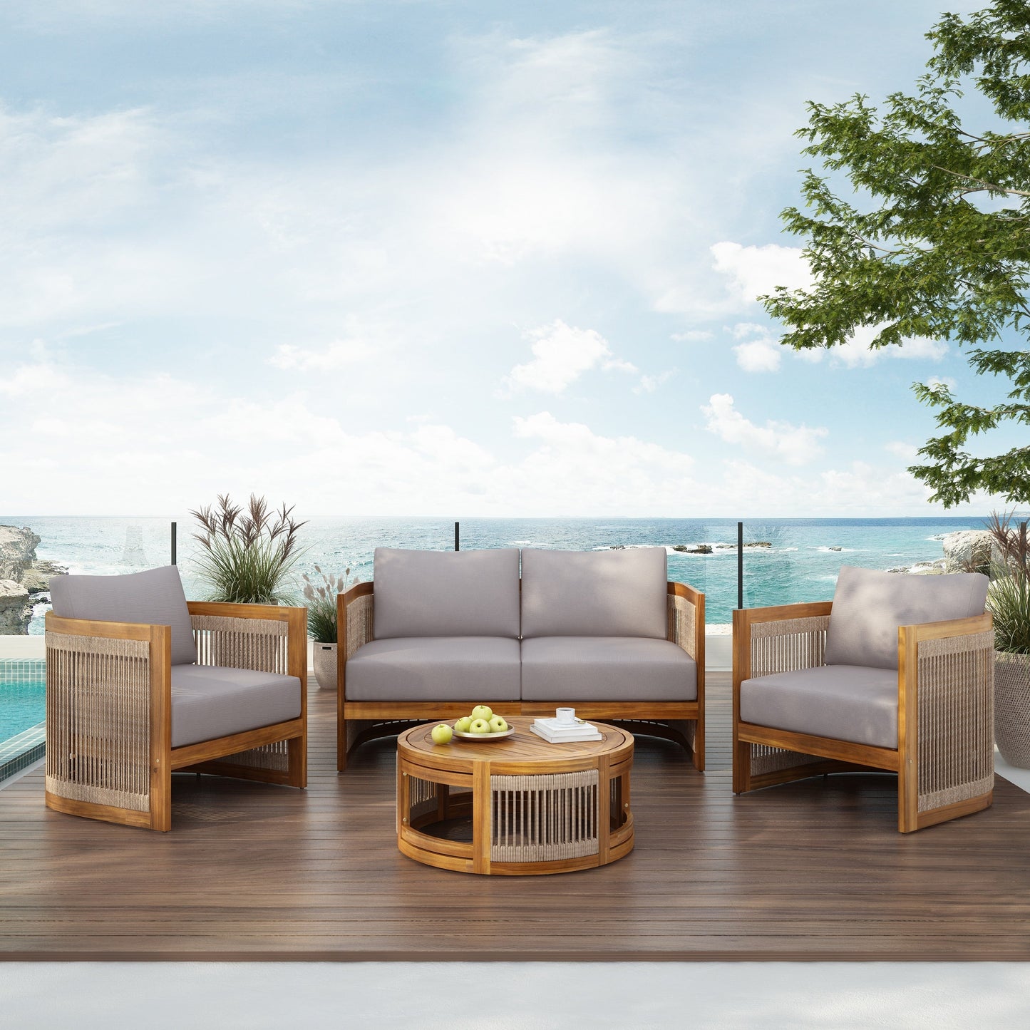 Christopher Knight Home - Set da conversazione per esterni Sophia in legno di acacia, 4 pezzi