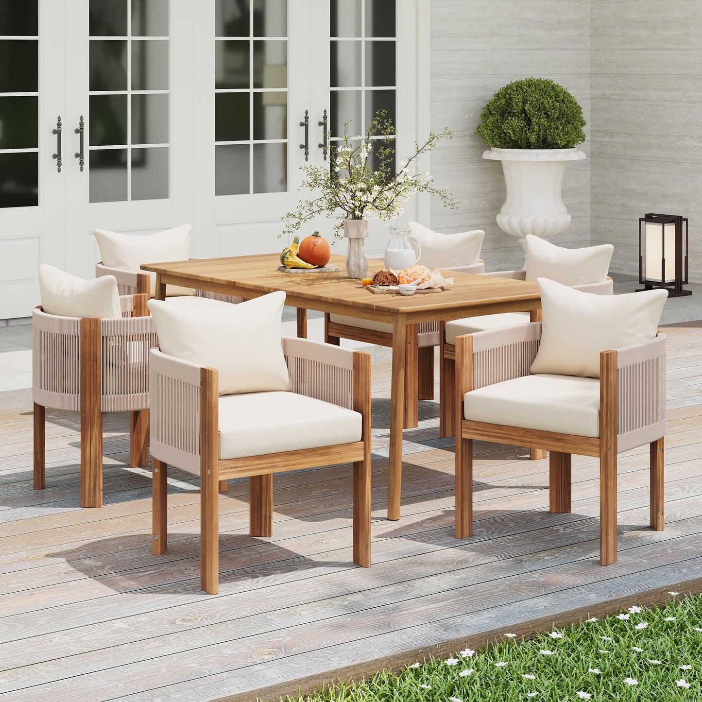 Christopher Knight Home-Benjamin Set da pranzo per esterni in legno di acacia da 7 pezzi