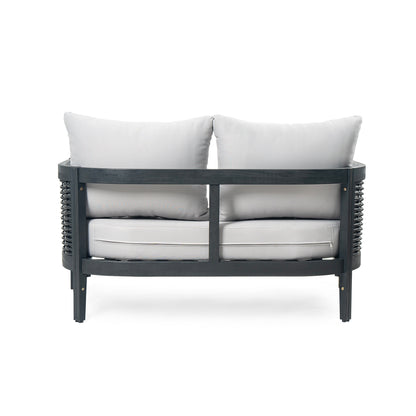 Christopher Knight Home Burchett, set di divani e tavolini da esterno in legno di acacia con cuscini Sunbrella opzionali