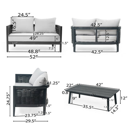 Christopher Knight Home Burchett, set di divani e tavolini da esterno in legno di acacia con cuscini Sunbrella opzionali