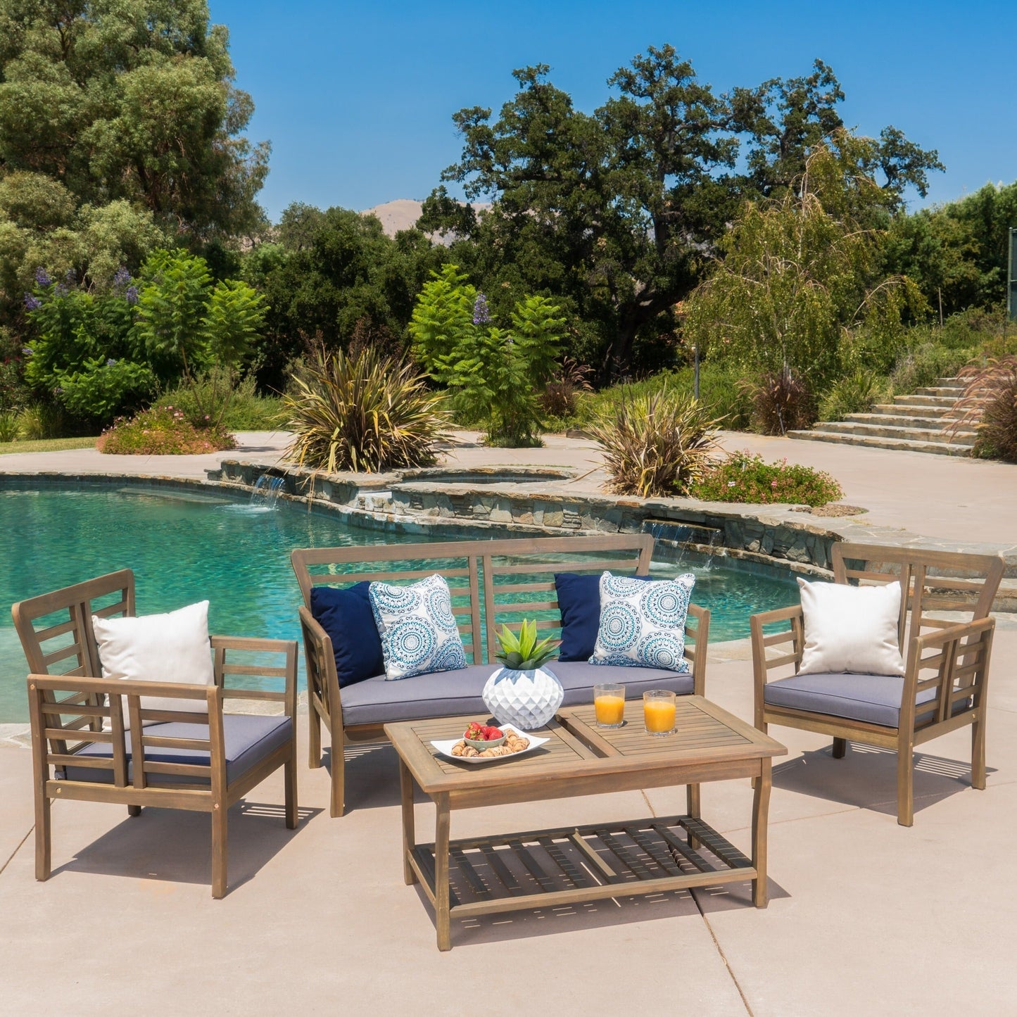 Set da giardino Caydon in legno di acacia da 4 pezzi di Christopher Knight Home