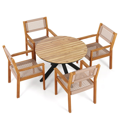 Set da pranzo da esterno Christopher Knight Home con tavolo rotondo da 5 pezzi e sedie in corda