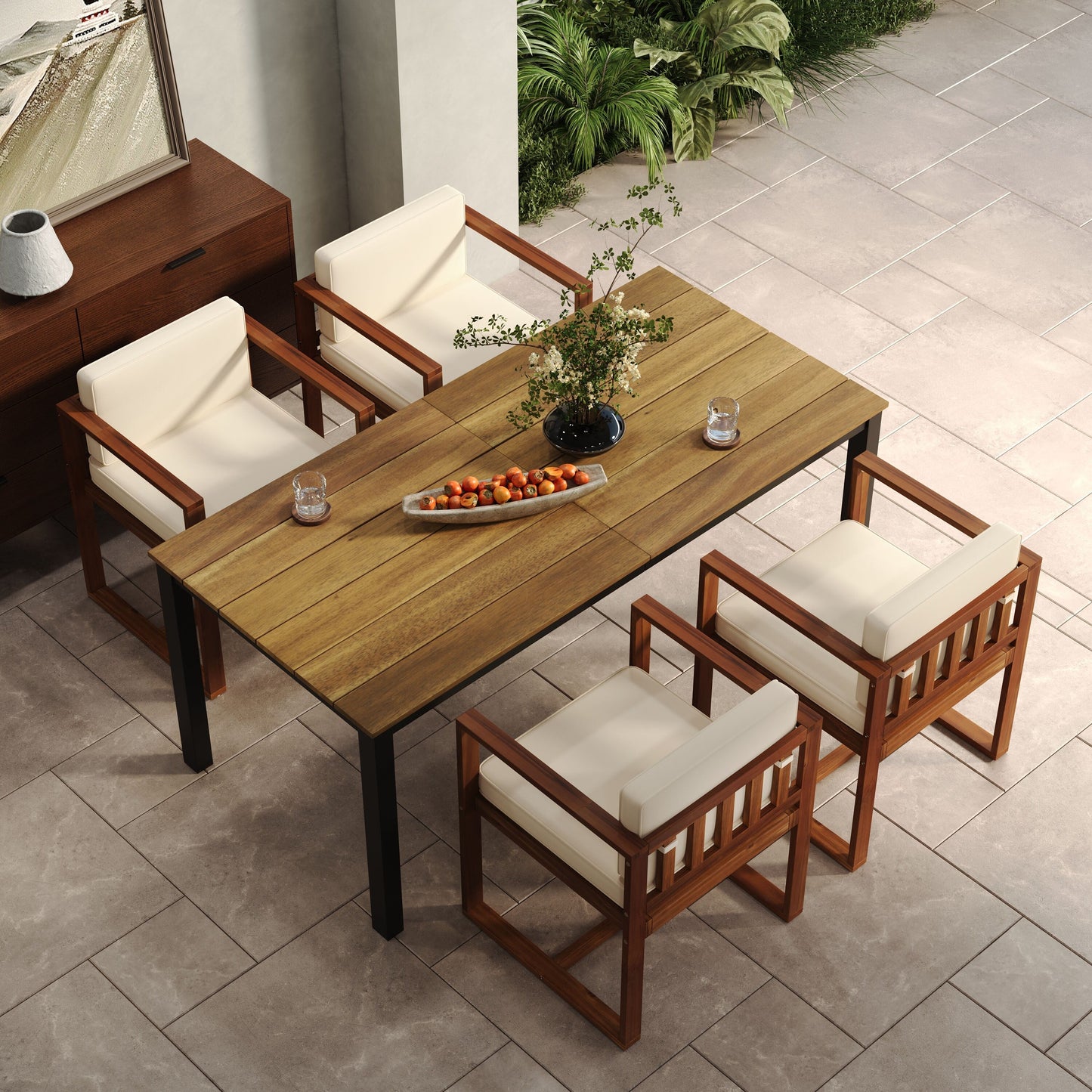 Christopher Knight Home Outdoor Set da pranzo rustico in legno di acacia da 5 pezzi