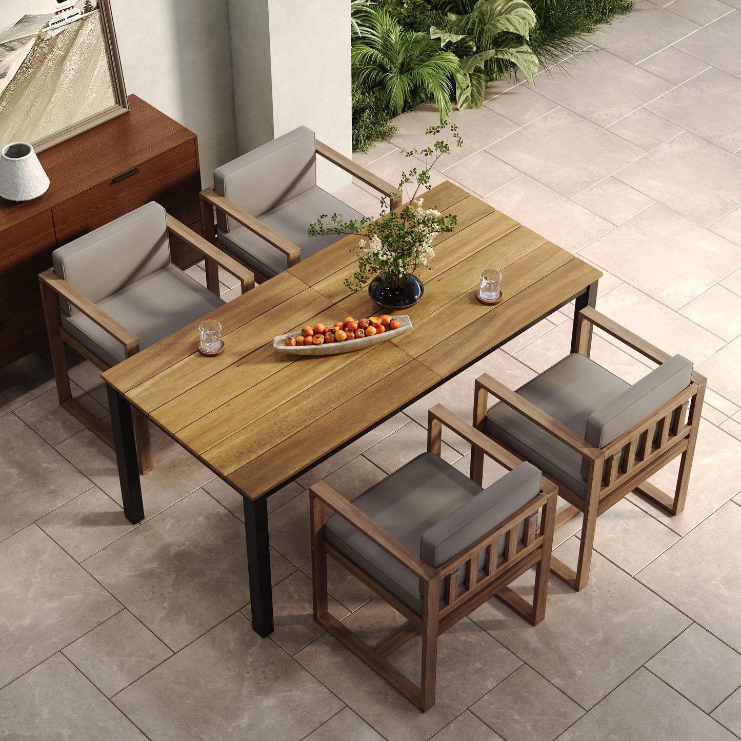 Christopher Knight Home Outdoor Set da pranzo rustico in legno di acacia da 5 pezzi
