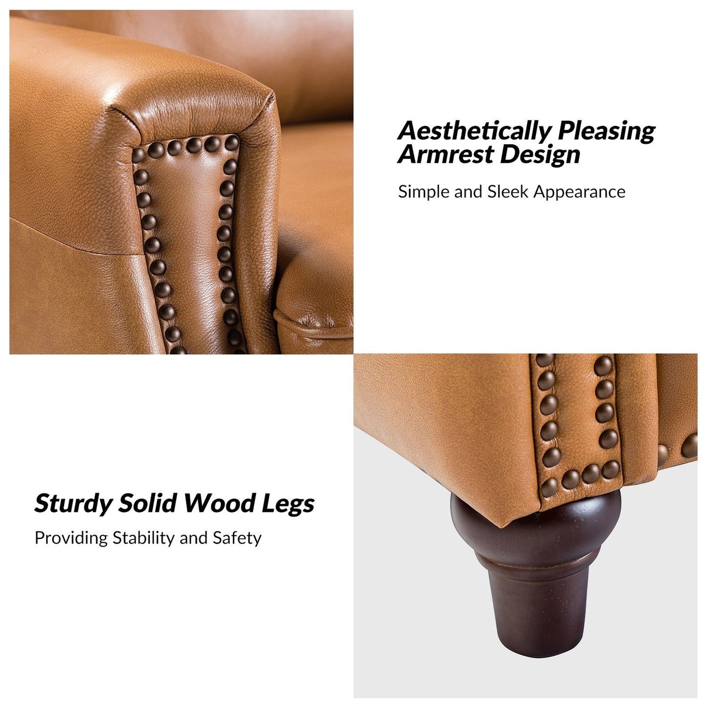 Poltrona reclinabile moderna in vera pelle con finiture a borchie in stile Cigar di HULALA HOME