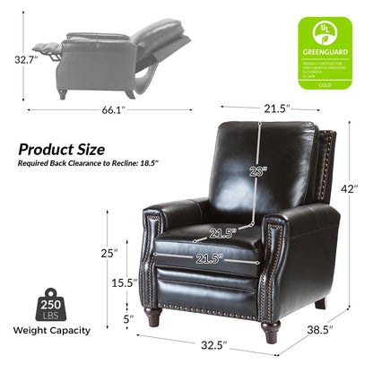 Poltrona reclinabile moderna in vera pelle con finiture a borchie in stile Cigar di HULALA HOME