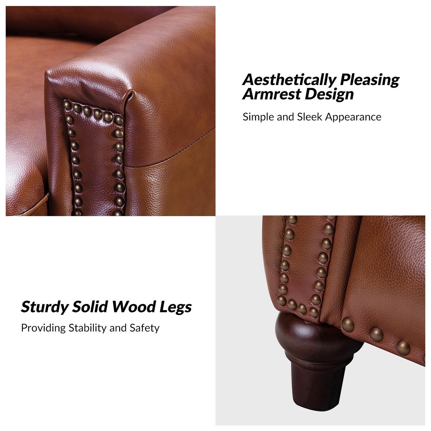 Poltrona reclinabile moderna in vera pelle con finiture a borchie in stile Cigar di HULALA HOME