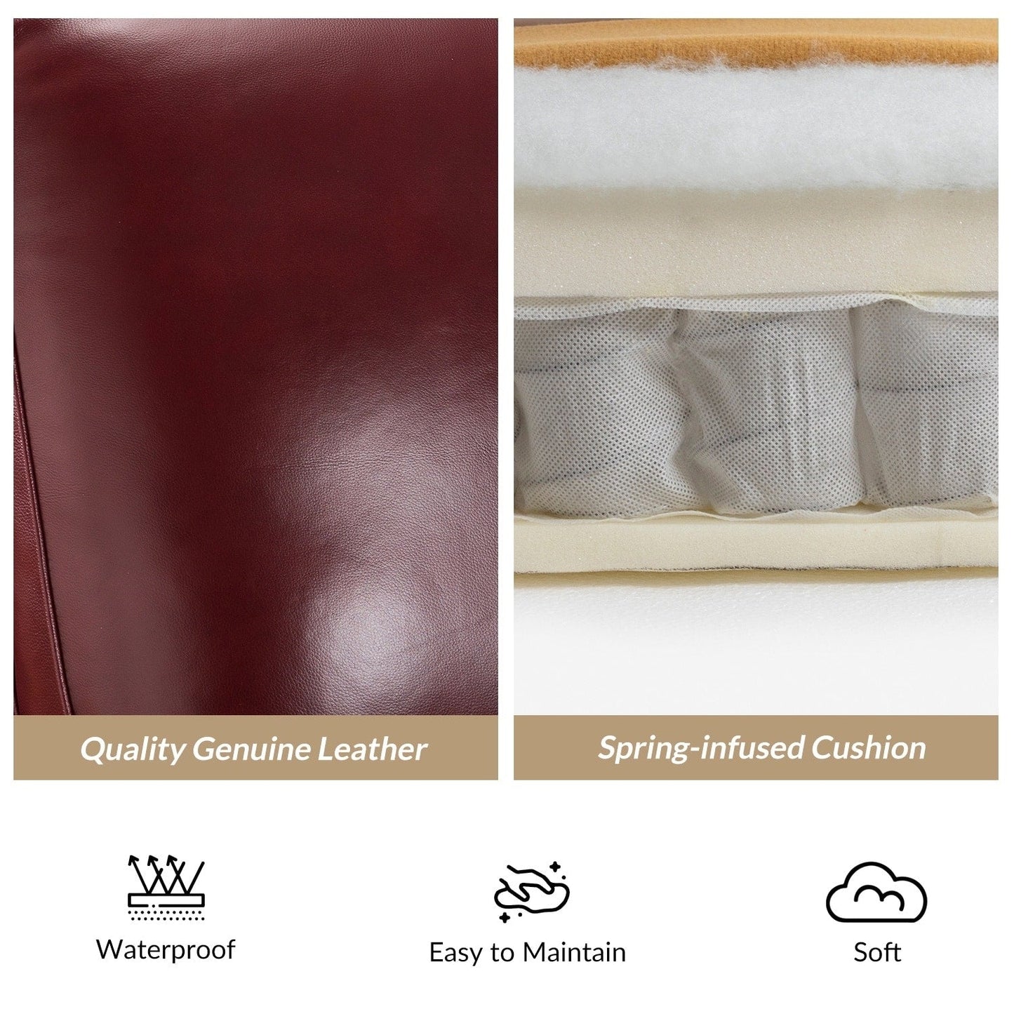 Poltrona reclinabile moderna in vera pelle con finiture a borchie in stile Cigar di HULALA HOME