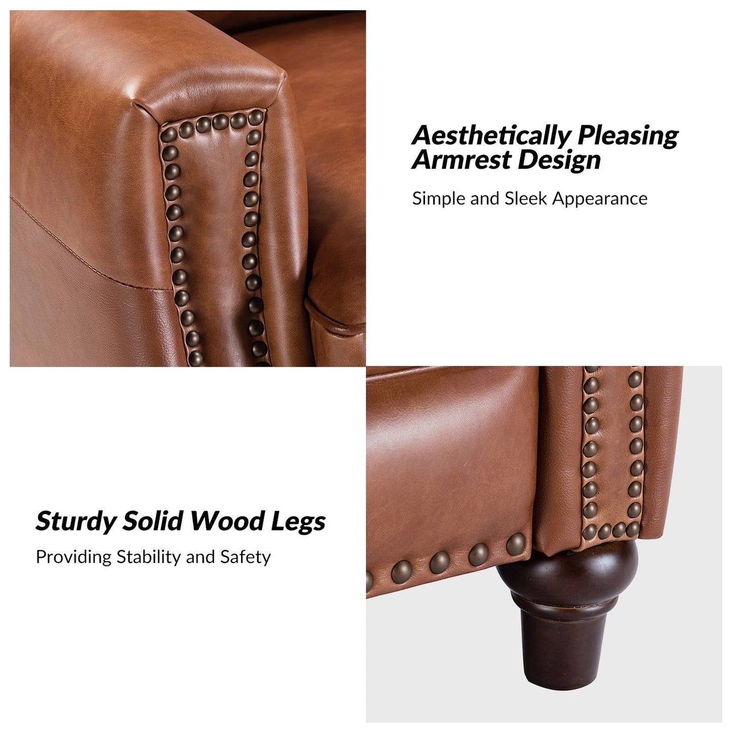 Poltrona reclinabile moderna in vera pelle con finiture a borchie in stile Cigar di HULALA HOME