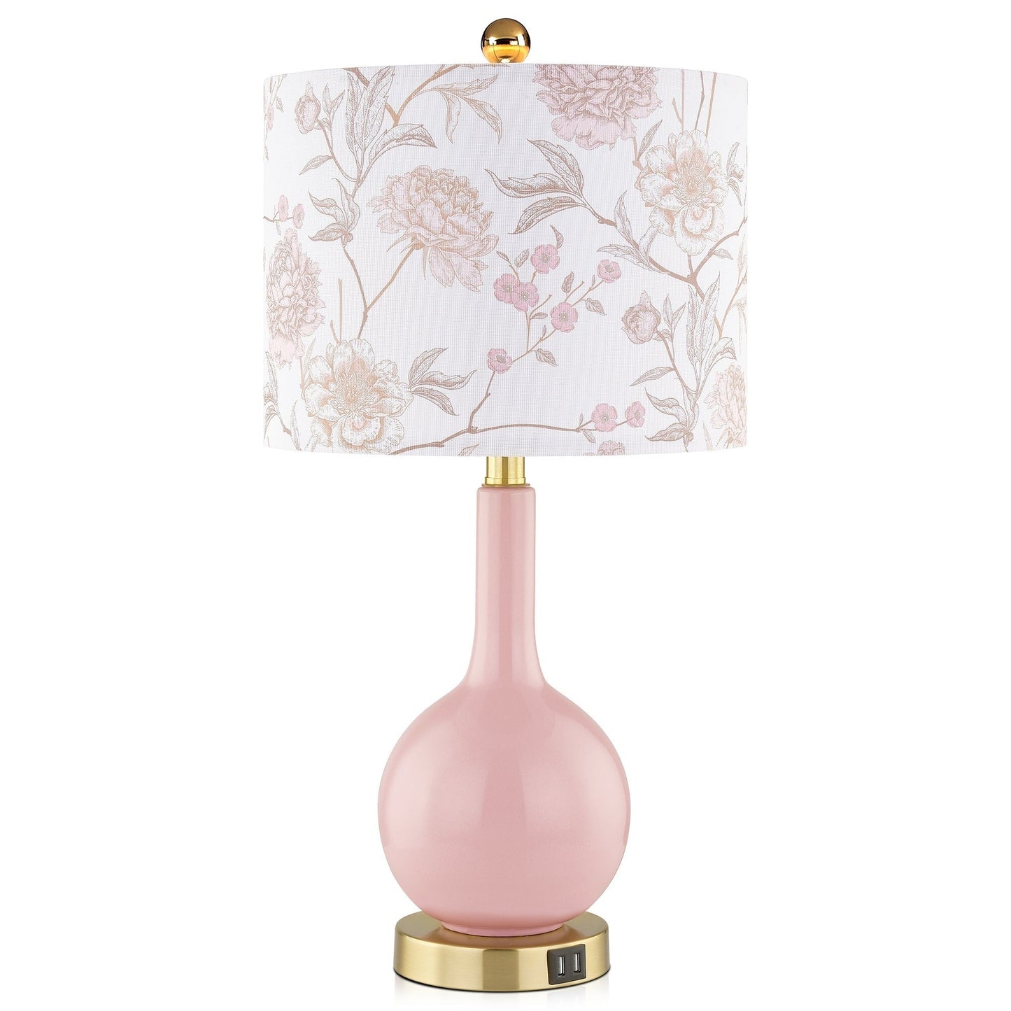 Lampada da tavolo in ceramica rosa con interruttore touch dimmer a 3 vie e due porte di ricarica USB - 12'' x 12'' x 24'' (L x P x A)
