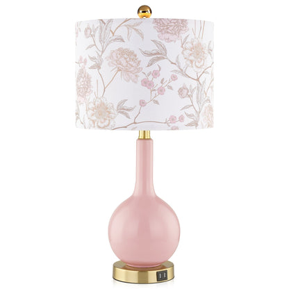 Lampada da tavolo in ceramica rosa con interruttore touch dimmer a 3 vie e due porte di ricarica USB - 12'' x 12'' x 24'' (L x P x A)