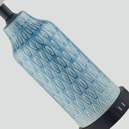 Lampada da tavolo in ceramica blu con interruttore touch dimmer a 3 vie e due porte di ricarica USB (set da 2) - 11'' x 11'' x 23'' (L x P x A)