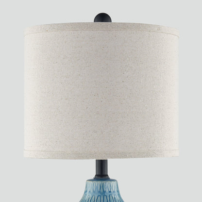 Lampada da tavolo in ceramica blu con interruttore touch dimmer a 3 vie e due porte di ricarica USB (set da 2) - 11'' x 11'' x 23'' (L x P x A)