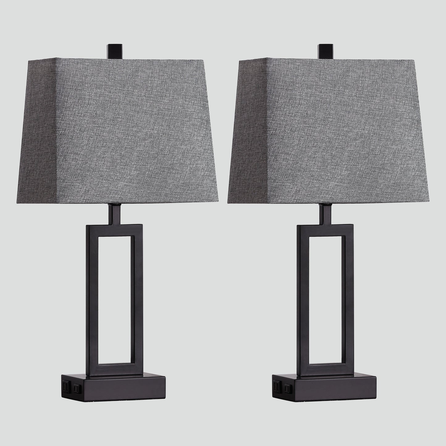 Lampada da tavolo in metallo nero con interruttore touch dimmer e porte di ricarica (set da 2) - 12'' x 6,5'' x 23,5'' (L x P x A)