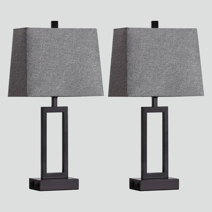 Lampada da tavolo in metallo nero con interruttore touch dimmer e porte di ricarica (set da 2) - 12'' x 6,5'' x 23,5'' (L x P x A)