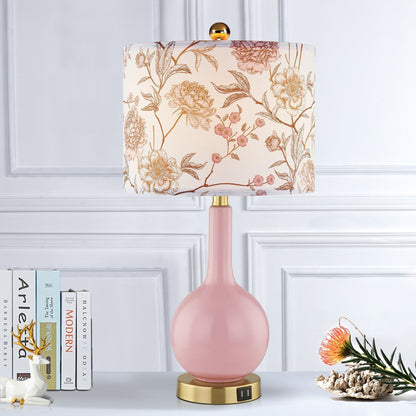Lampada da tavolo in ceramica rosa con interruttore touch dimmer a 3 vie e due porte di ricarica USB - 12'' x 12'' x 24'' (L x P x A)