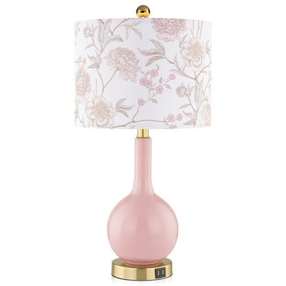 Lampada da tavolo in ceramica rosa con interruttore touch dimmer a 3 vie e due porte di ricarica USB - 12'' x 12'' x 24'' (L x P x A)