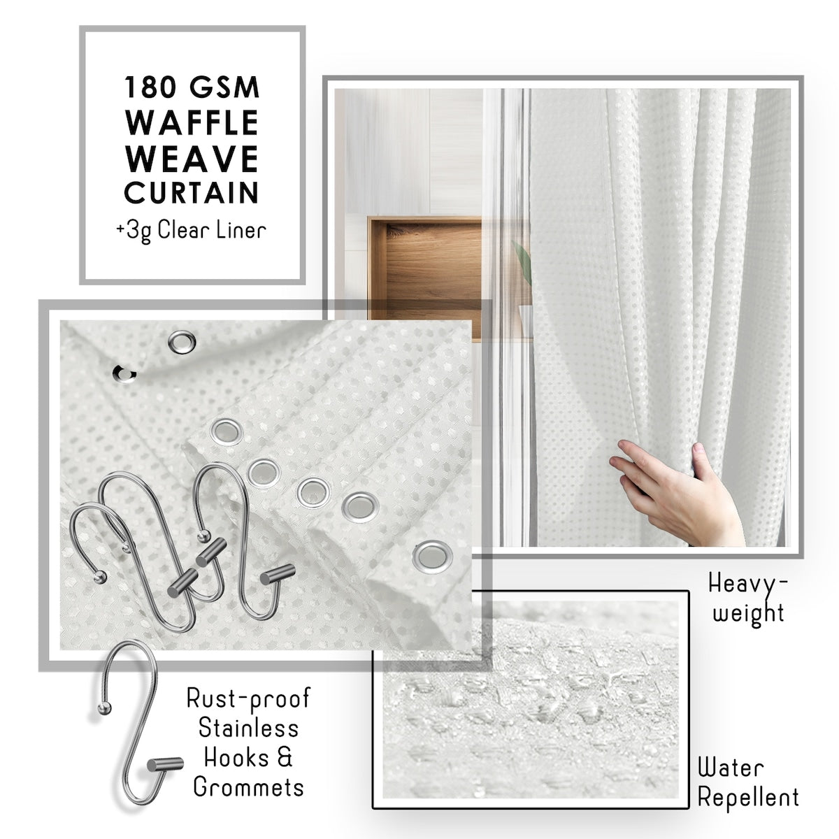 Set di accessori da bagno in bambù Clara Clark con tenda da doccia, scopino per WC, cestino e dispenser di sapone