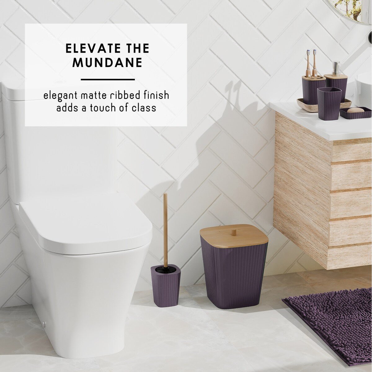 Set di accessori da bagno in bambù Clara Clark con tenda da doccia, scopino per WC, cestino e dispenser di sapone