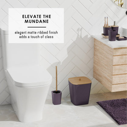 Set di accessori da bagno in bambù Clara Clark con tenda da doccia, scopino per WC, cestino e dispenser di sapone