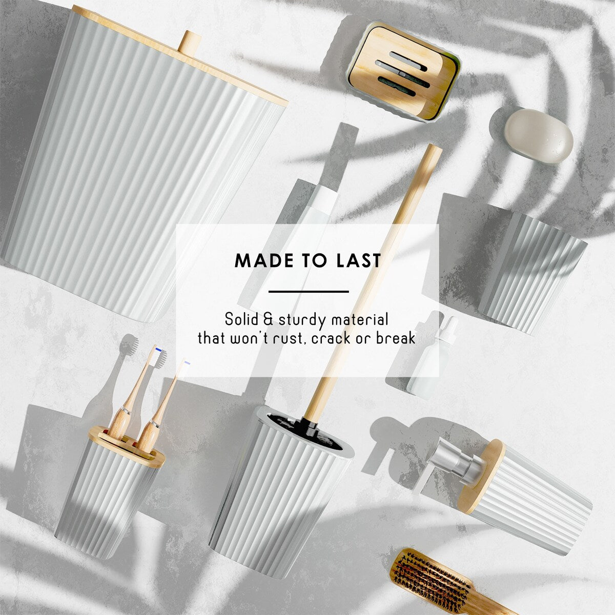 Set di accessori da bagno in bambù Clara Clark con tenda da doccia, scopino per WC, cestino e dispenser di sapone