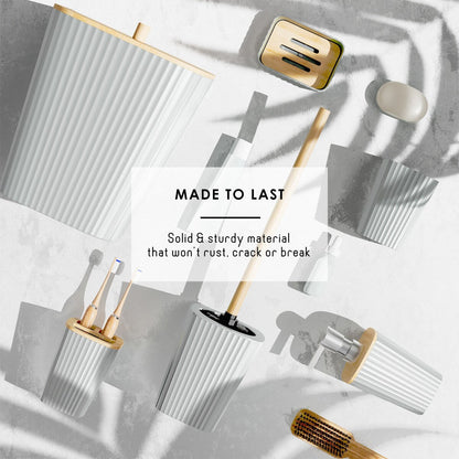 Set di accessori da bagno in bambù Clara Clark con tenda da doccia, scopino per WC, cestino e dispenser di sapone