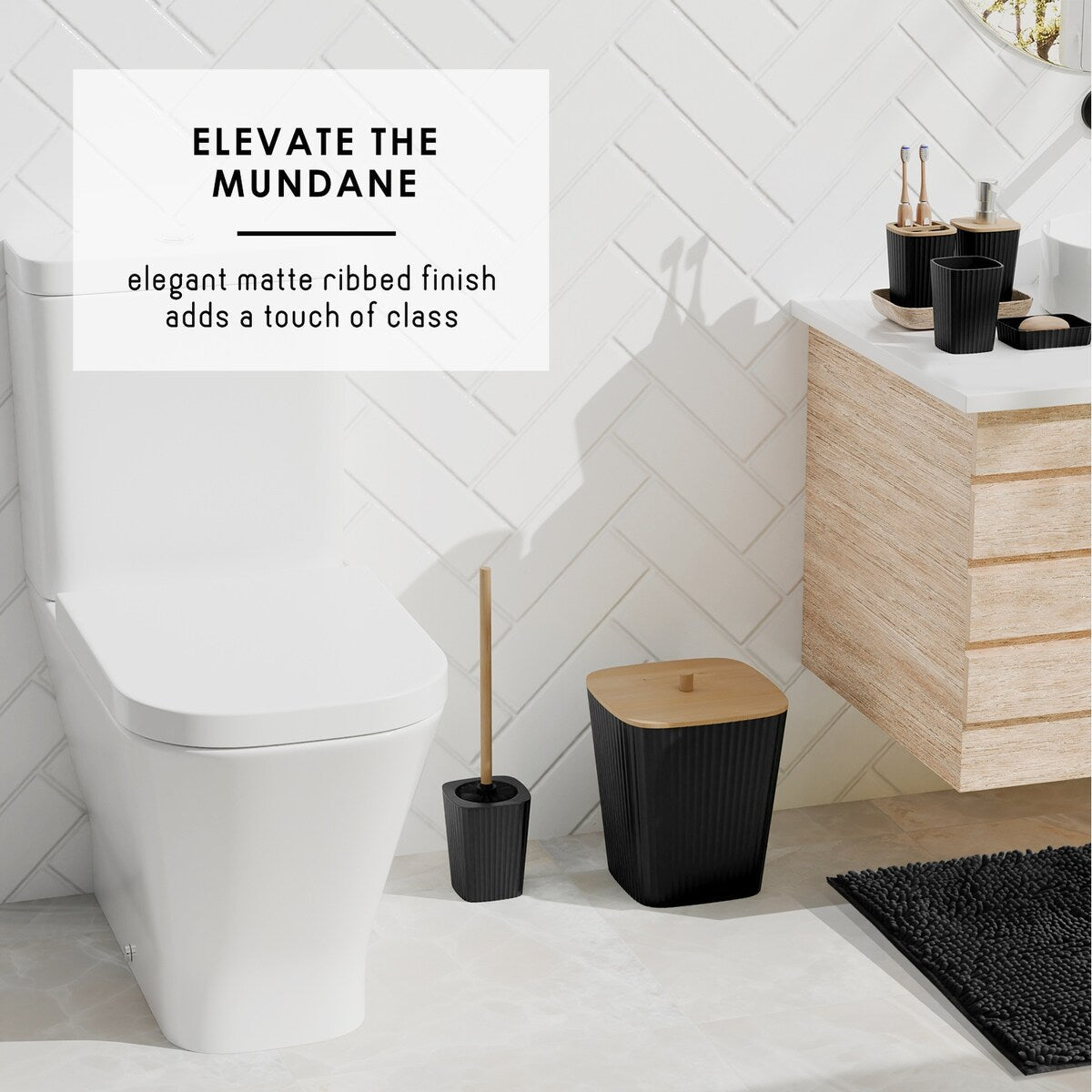 Set di accessori da bagno in bambù Clara Clark con tenda da doccia, scopino per WC, cestino e dispenser di sapone