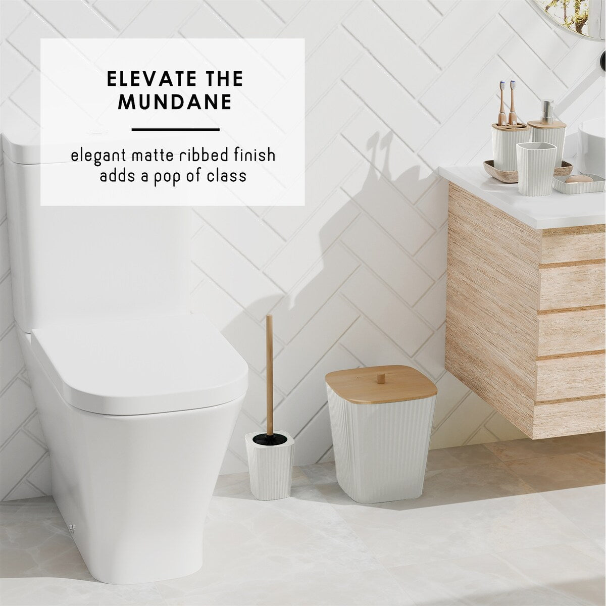 Set di accessori da bagno in bambù Clara Clark con tenda da doccia, scopino per WC, cestino e dispenser di sapone