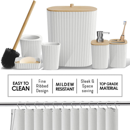 Set di accessori da bagno in bambù Clara Clark con tenda da doccia, scopino per WC, cestino e dispenser di sapone