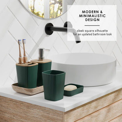 Set di accessori da bagno in bambù Clara Clark con tenda da doccia, scopino per WC, cestino e dispenser di sapone