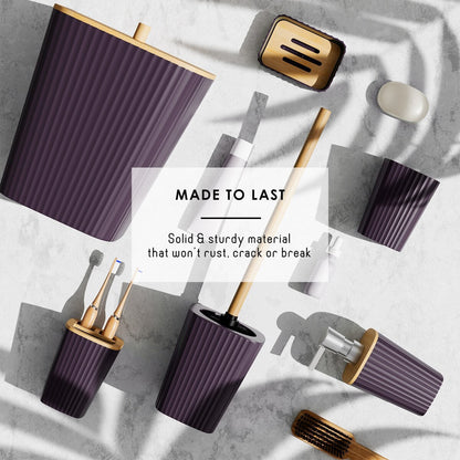 Set di accessori da bagno in bambù Clara Clark con tenda da doccia, scopino per WC, cestino e dispenser di sapone