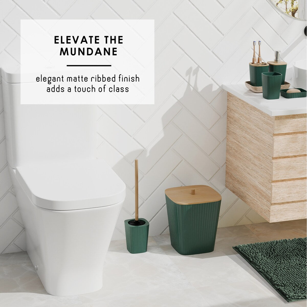 Set di accessori da bagno in bambù Clara Clark con tenda da doccia, scopino per WC, cestino e dispenser di sapone