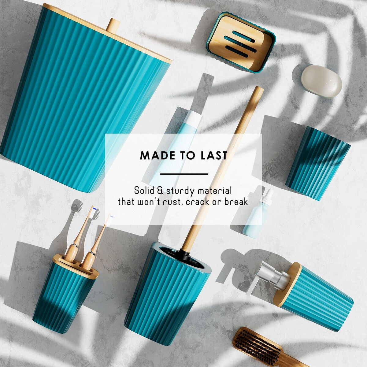 Set di accessori da bagno in bambù Clara Clark con tenda da doccia, scopino per WC, cestino e dispenser di sapone