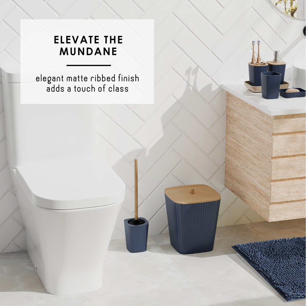 Set di accessori da bagno in bambù Clara Clark con tenda da doccia, scopino per WC, cestino e dispenser di sapone