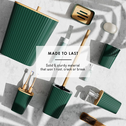 Set di accessori da bagno in bambù Clara Clark con tenda da doccia, scopino per WC, cestino e dispenser di sapone